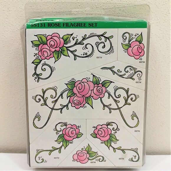 Stampendous Rose Filigree Set Foam Mounted 7 Rubber Stamps *Unused* 1996 vintage - Picture 1 of 6